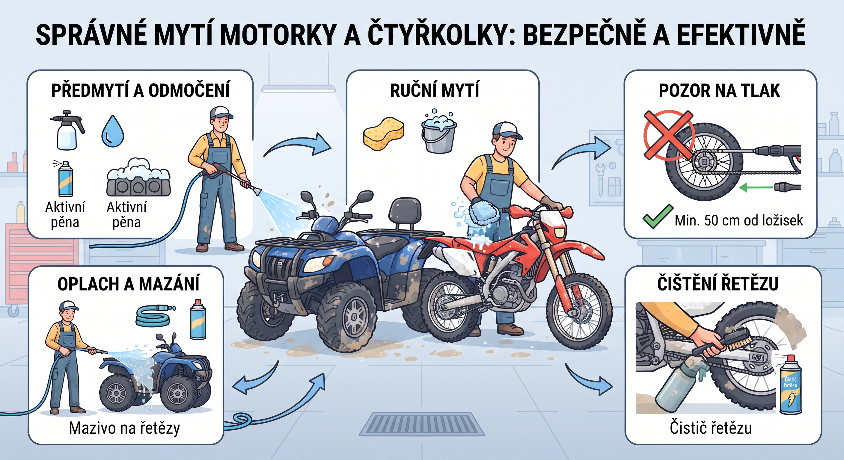 Jak správně mýt a čistit motorku nebo čtyřkolku: Tipy, jak nepoškodit ložiska a elektroinstalasi